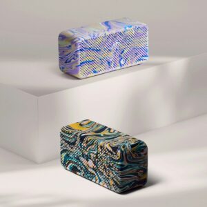 a pair of speakers sitting on top of each other